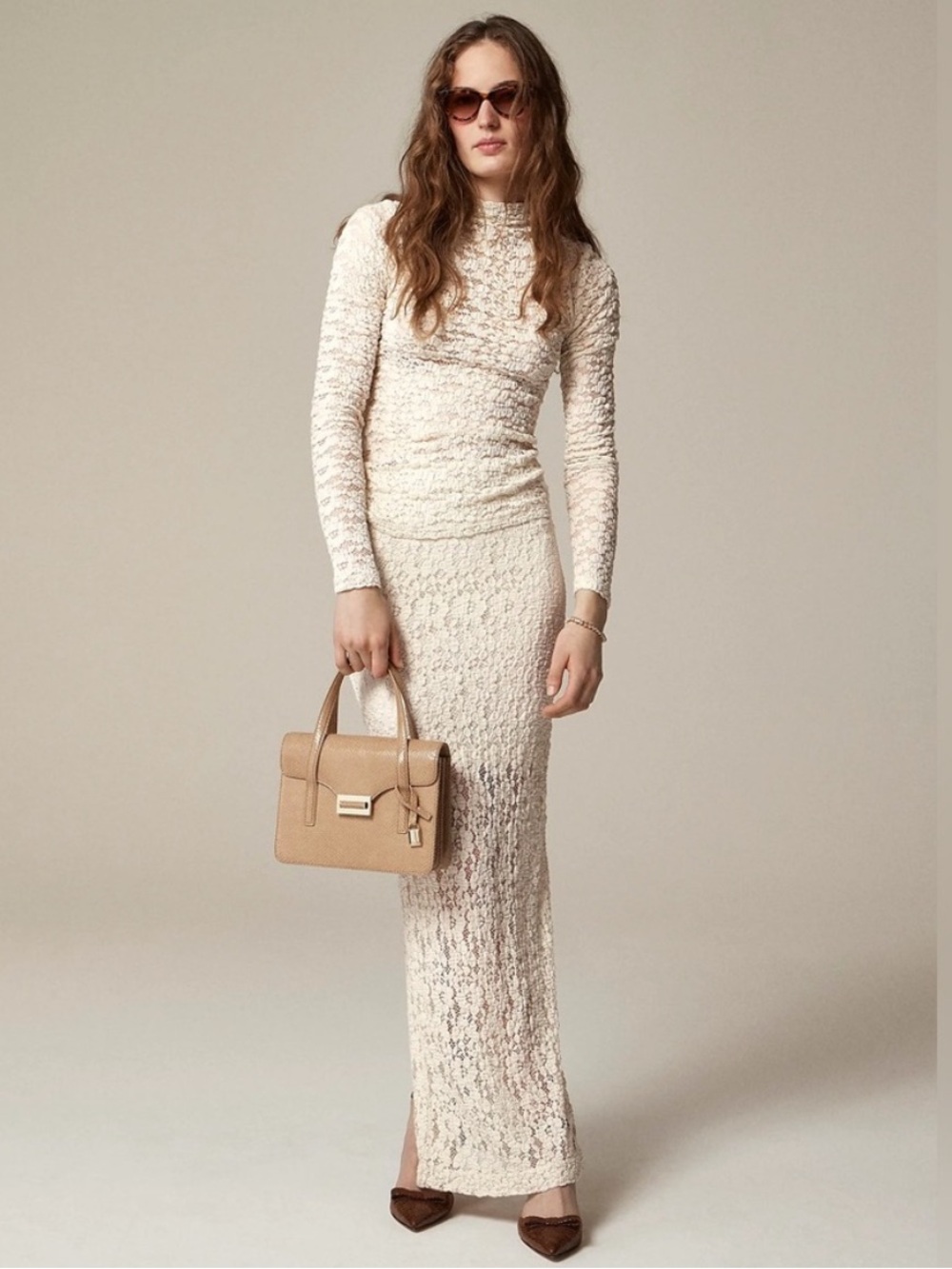 J. Crew Lace Maxi Skirt in Natural Cream